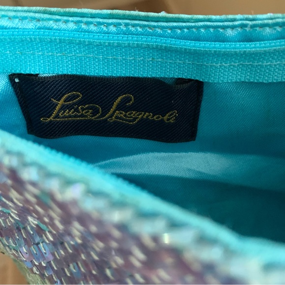 Y2k Luisa Spagnoli Blue Sequin Beaded Shoulder Hand Bag Purse - Picture 9 of 13